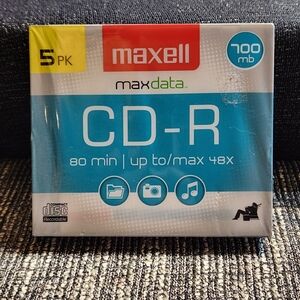 🔥 Maxell CD-R 5 Pack 80 Minute Up To Max 48x New, Sealed